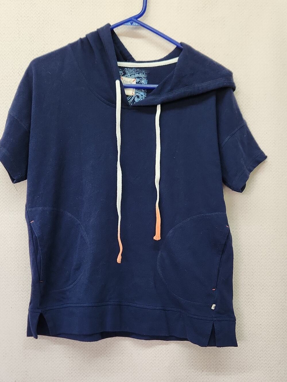 Lucky Brand Kids Short-Sleeve Hooded Sweatshirt in Navy with Contrast Drawcords
